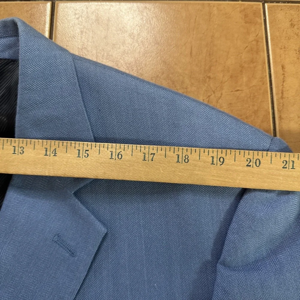 Hunt Valley 46L Portly Fit Blue Herringbone Silk Bamboo Blazer Sport Coat Jacket
